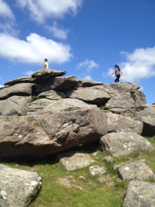 Clambering onto one of the many tors
